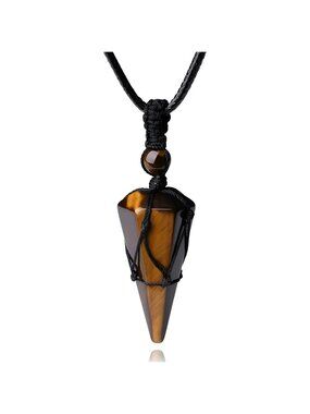 Healing Crystal Stone Pointed Necklace Adjustable Black Rope Natural Pendant